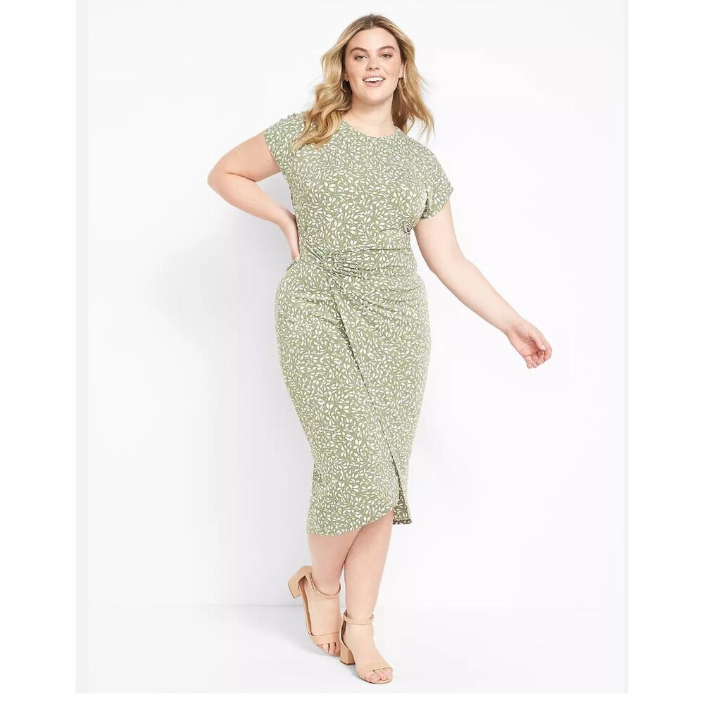 Lane Bryant NWT‎ Women Size 22/24 Cap-Sleeve Wrap Midi Dress Leaves and Dots
